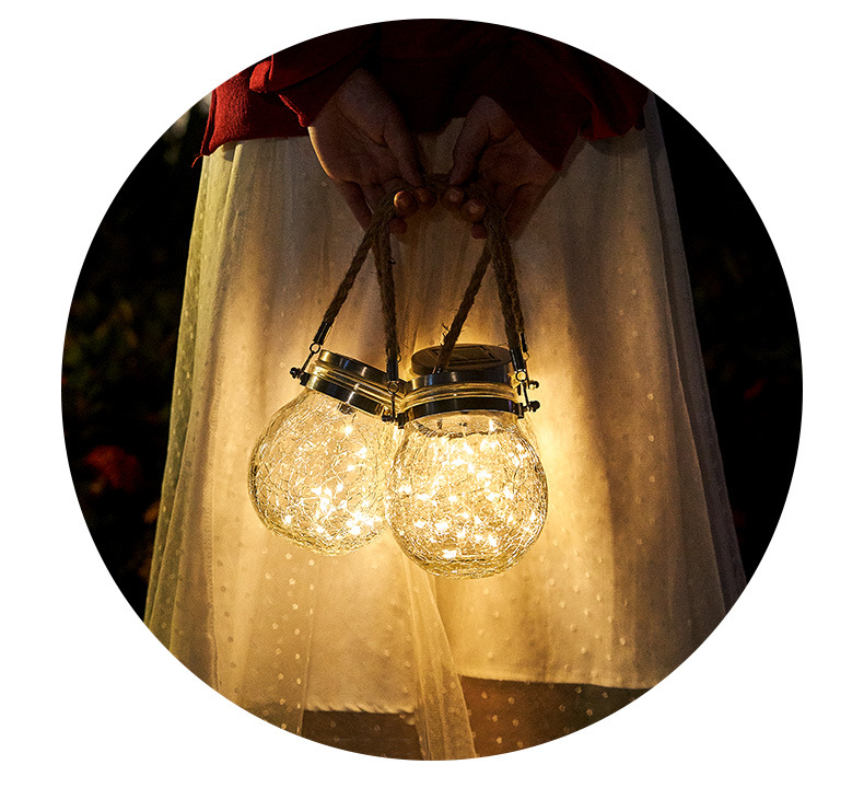 Solar LED Lantern in Glass – Decorative Garden Lighting with Wire Lights and Carry Handle
