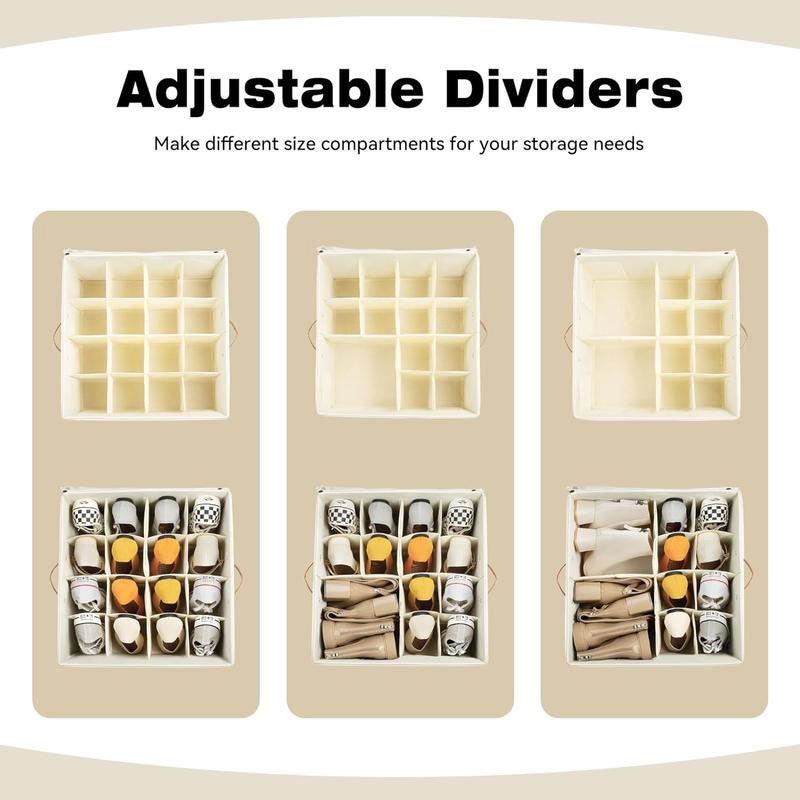 Collapsible Shoe Organizer Box with Transparent Cover and Adjustable Dividers