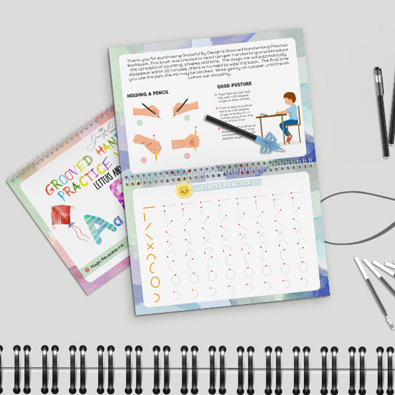 Reusable ribbed handwriting workbooks