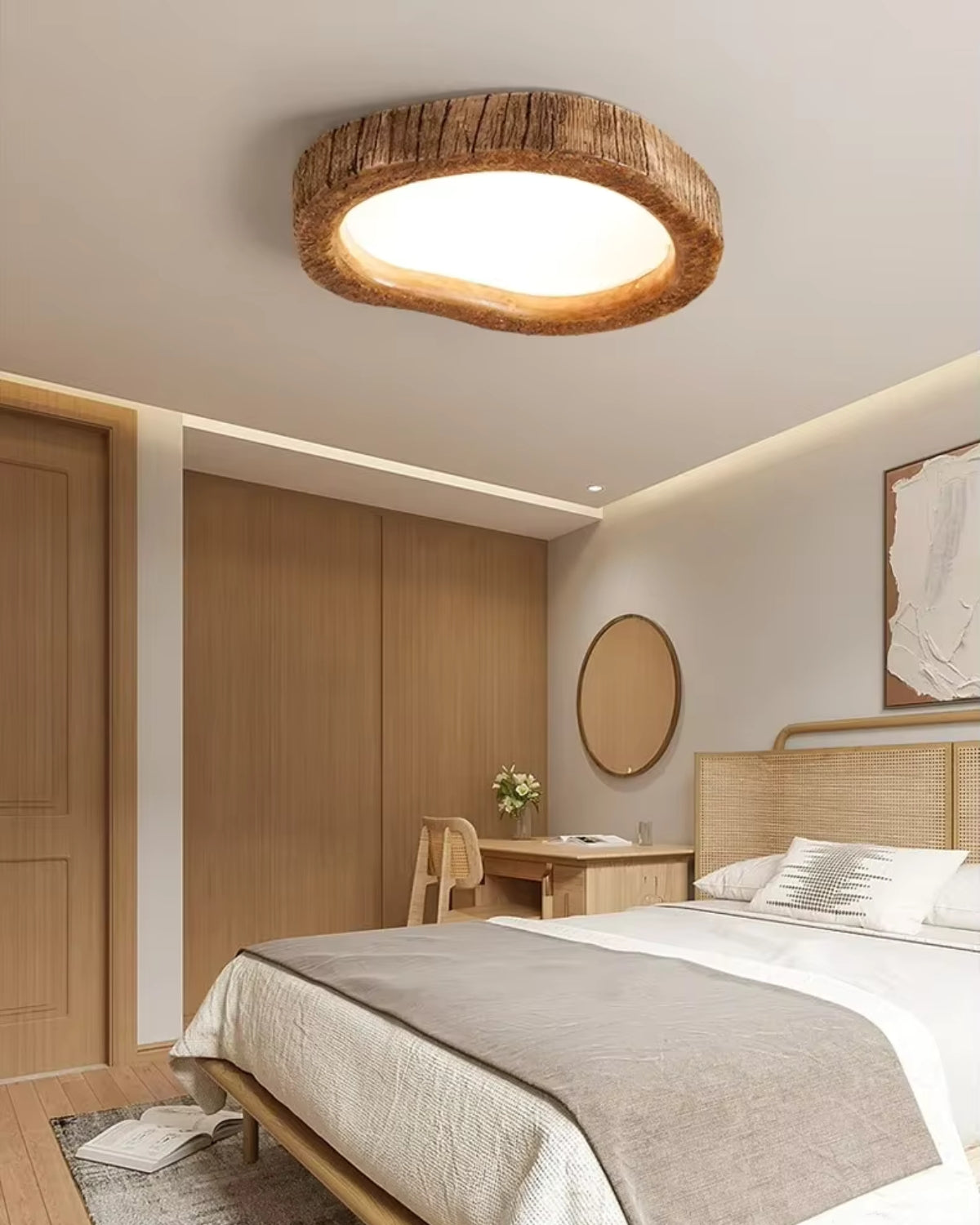 Minimalist Wooden Lamp in Japandi Style with Glow Effect