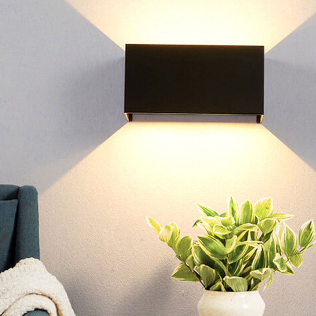 Modern waterproof rectangular LED wall light for outdoor use with up and down lighting