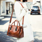 New handbags made of oil wax leather Boston, large tote bag made of soft leather