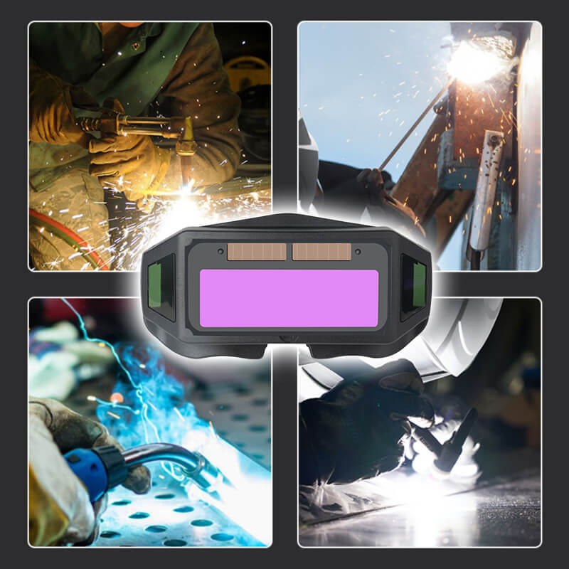 Panoramic welding goggles with automatic darkening protection and protection against intense light