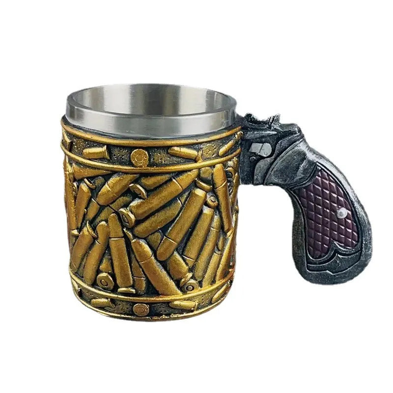 Stainless Steel Bullet Pattern Unique Revolver Beer Mug