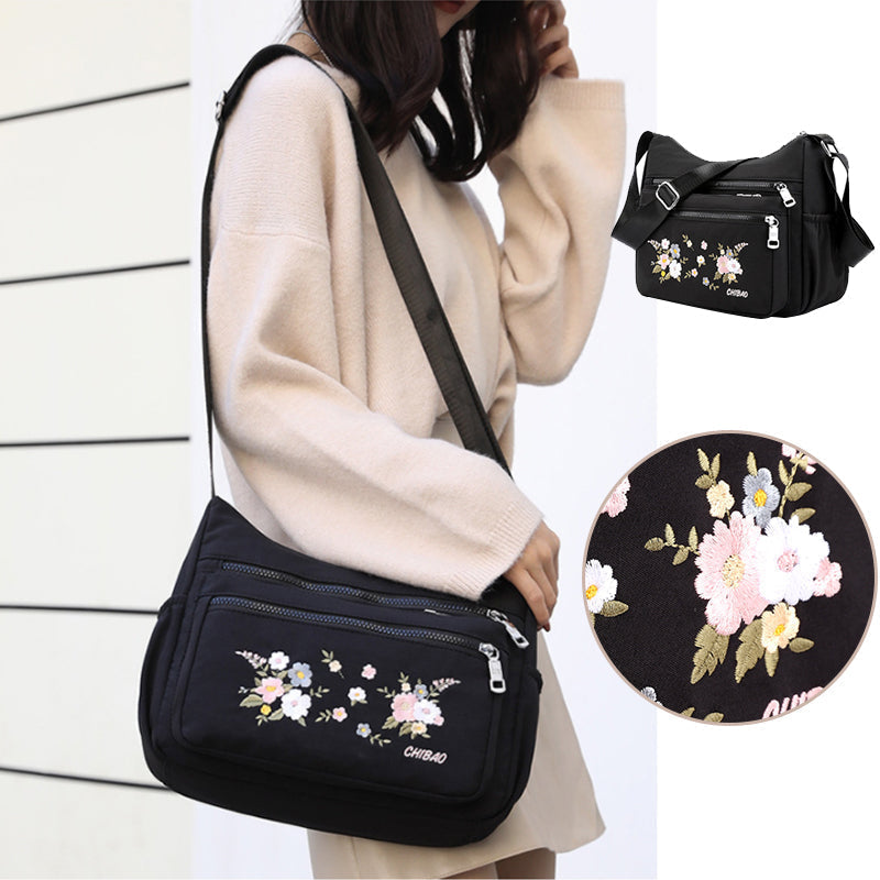 Embroidered Flower Shoulder Bag