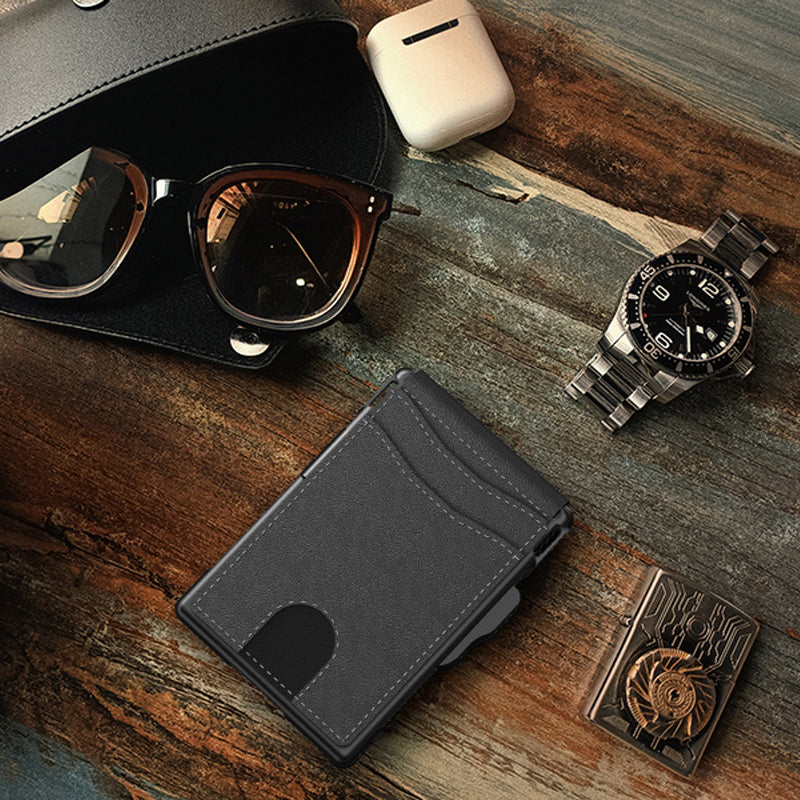 Men's Business Style PU Leather Card Slots for AirTag