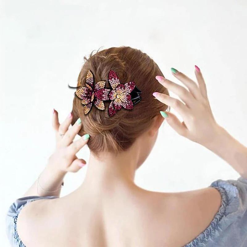 Rhinestone Double Flower Hair Clip