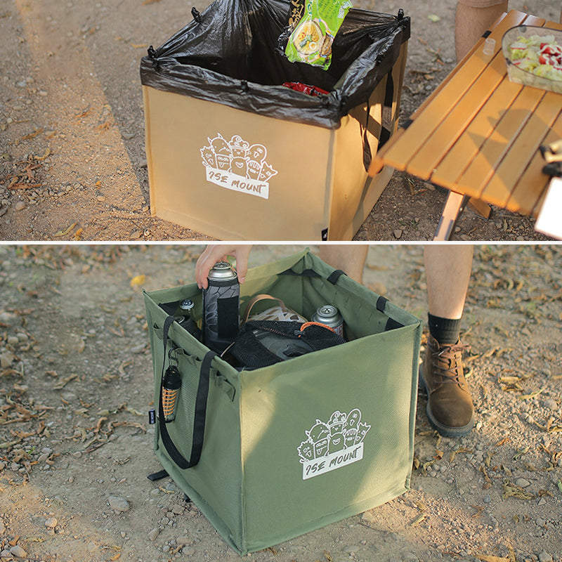 Foldable multifunctional trash can for outdoor use