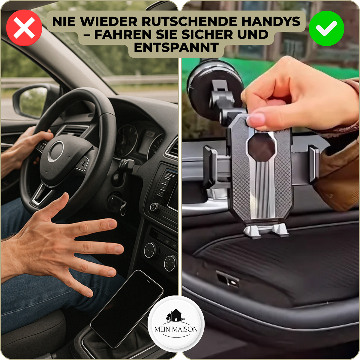 Auto GripTech Handy Holder with Strong Suction Cup and 360° Rotation