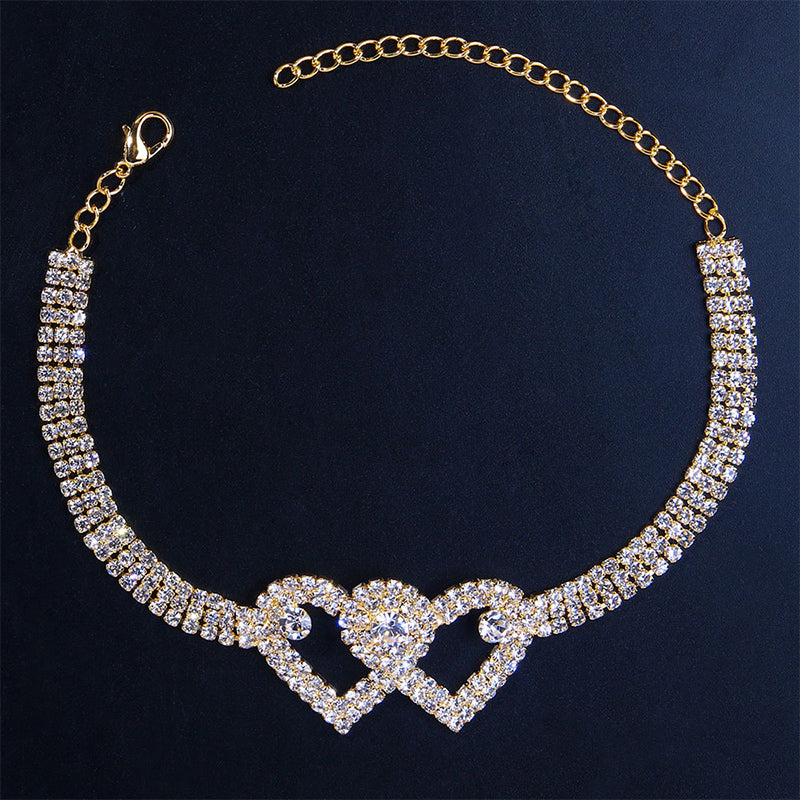 Double Love Heart Rhinestone Anklet
