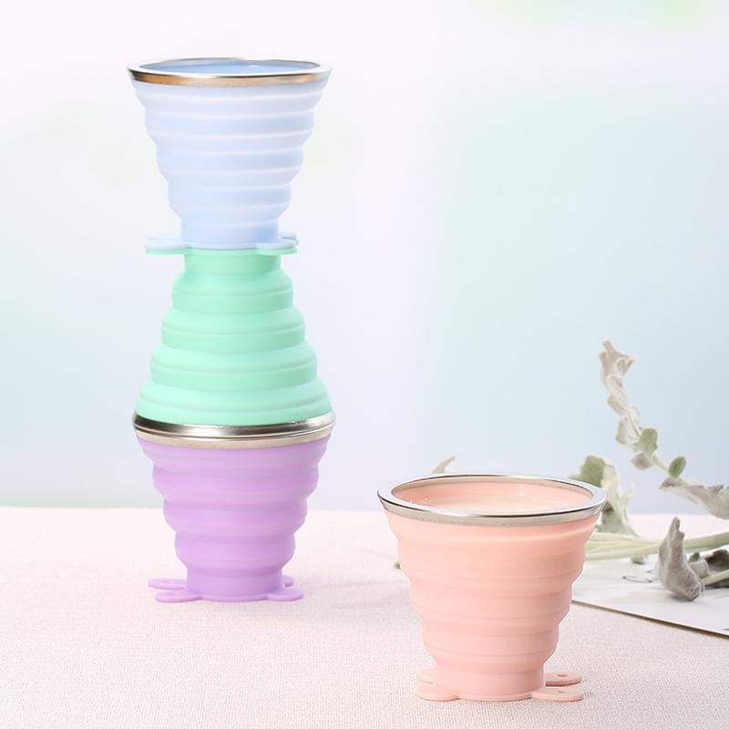 Silicone foldable water glasses with lid