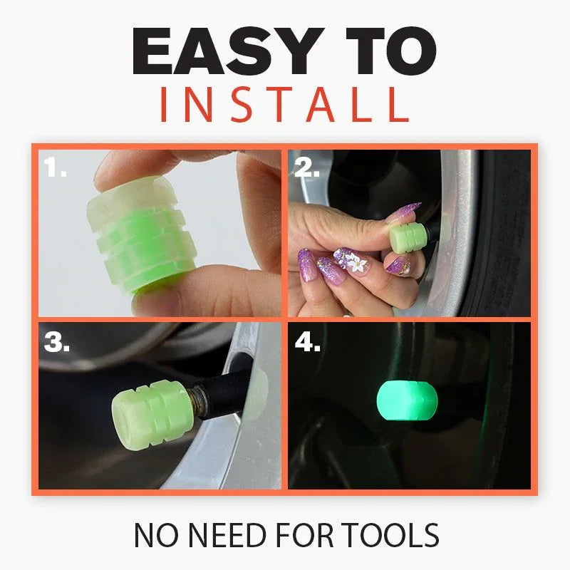Universal fluorescent valve caps for tires, 4 pieces