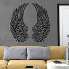 Metal wall art with angel wings and LED lights