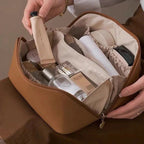 Large Travel Makeup Bag, Water-Resistant PU Leather