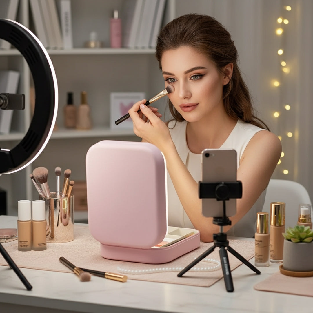 LED Light Mirror – Adjustable Angle – Organiser for Beauty Lovers – Bright Lighting for Flawless Look