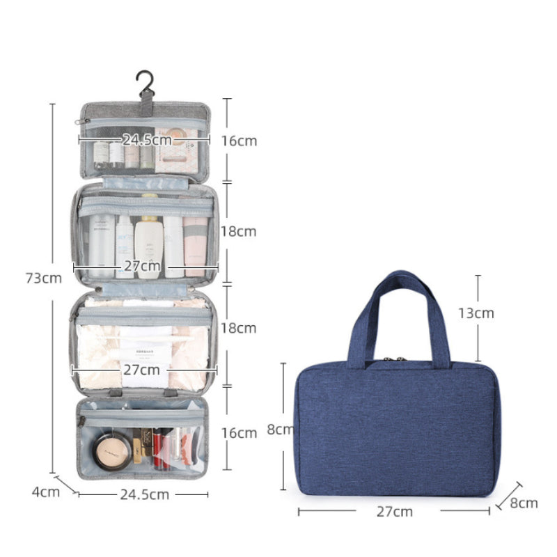 Travelique Travel Cosmetic Organizer | Compact & Water-Repellent | With 4 Compartments & 360° Hook | For Women & Men