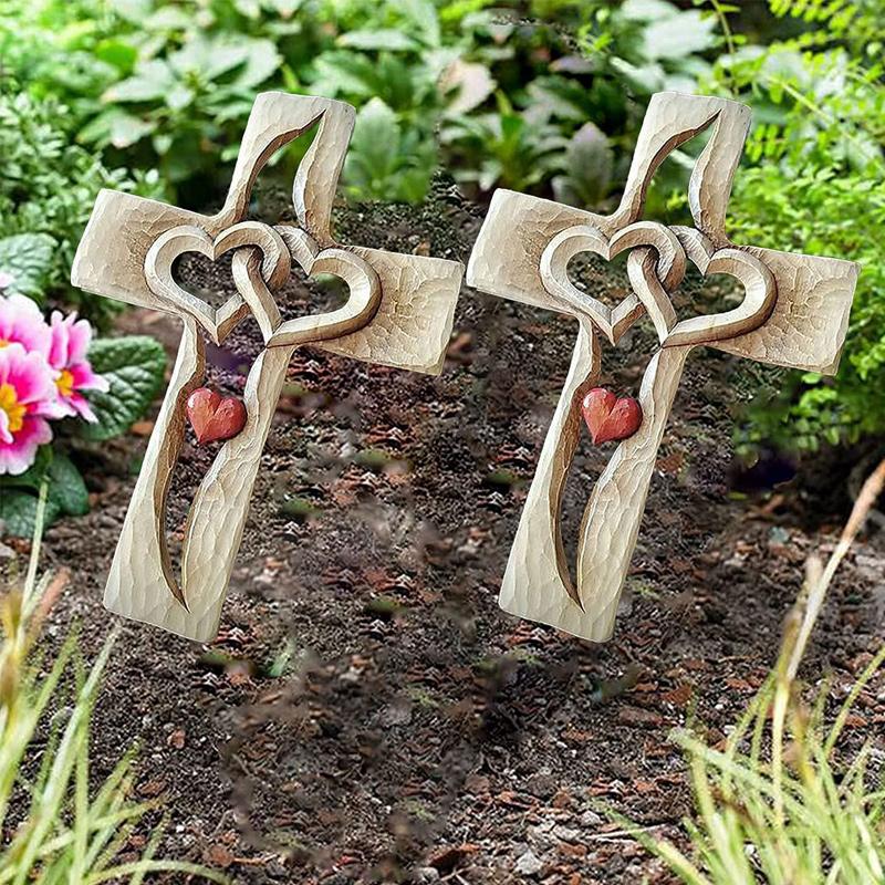 Hand-carved wooden cross - Intertwined hearts