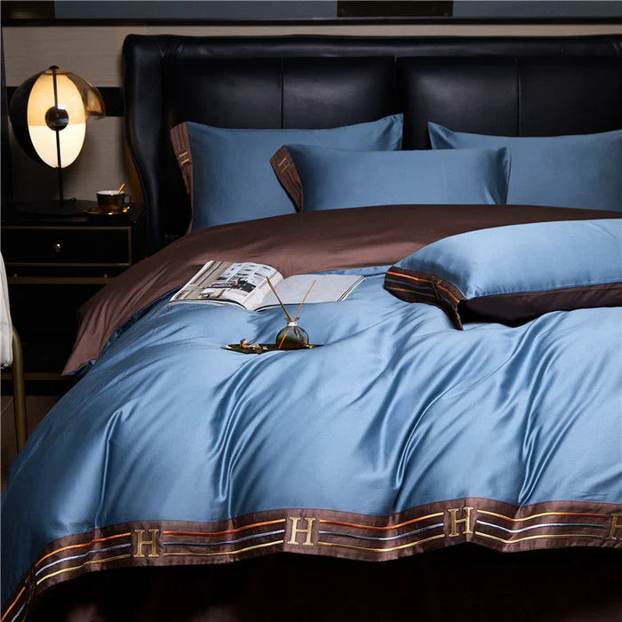Satin Cotton Embroidered Bedding Set - Luxora