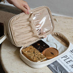 Large Travel Cosmetic Bag with Double-Layer Storage and Water-Resistant PU Leather