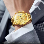 Luxury Gold Three-Eye Chronograph Dial Automatic Mechanical Watch