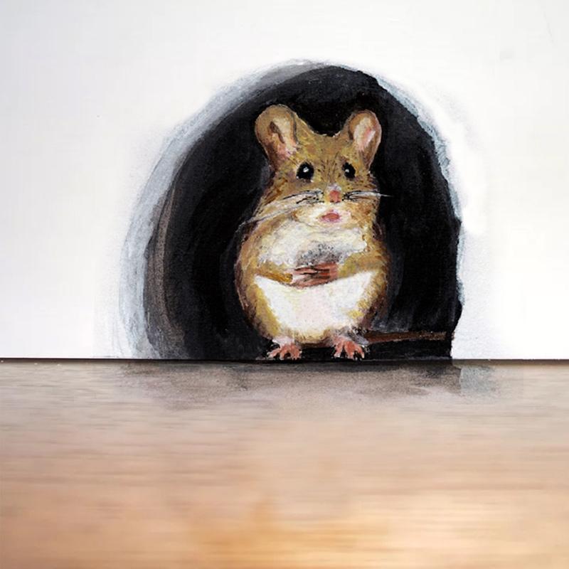 Realistic 3D Mouse Hole Wall Sticker