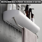 Wall-Mounted Shower Storage Rack Without Drilling – With Towel Holder & Drain Holes