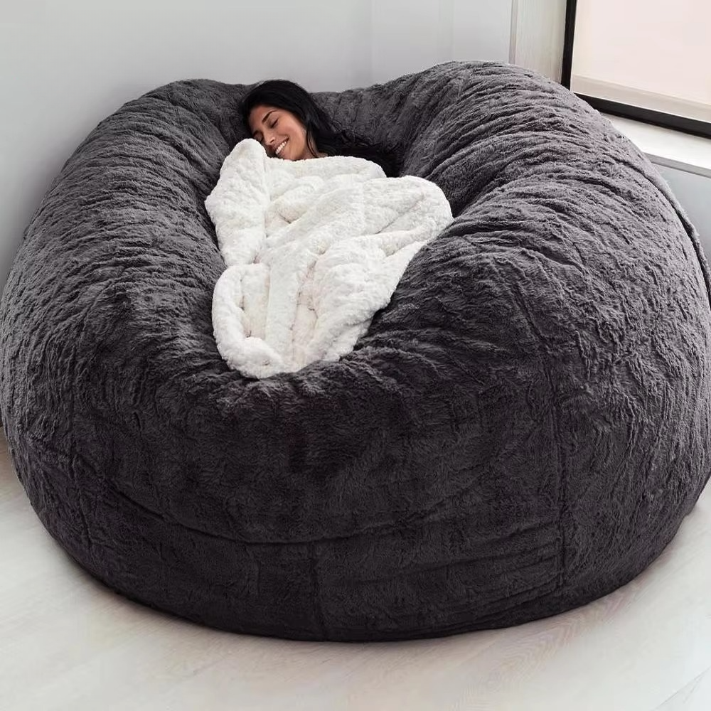 Giant 5ft Fluffy Faux Fur Bean Bag Cover – Ultra-Soft Lounge Sofa (Cover Only)