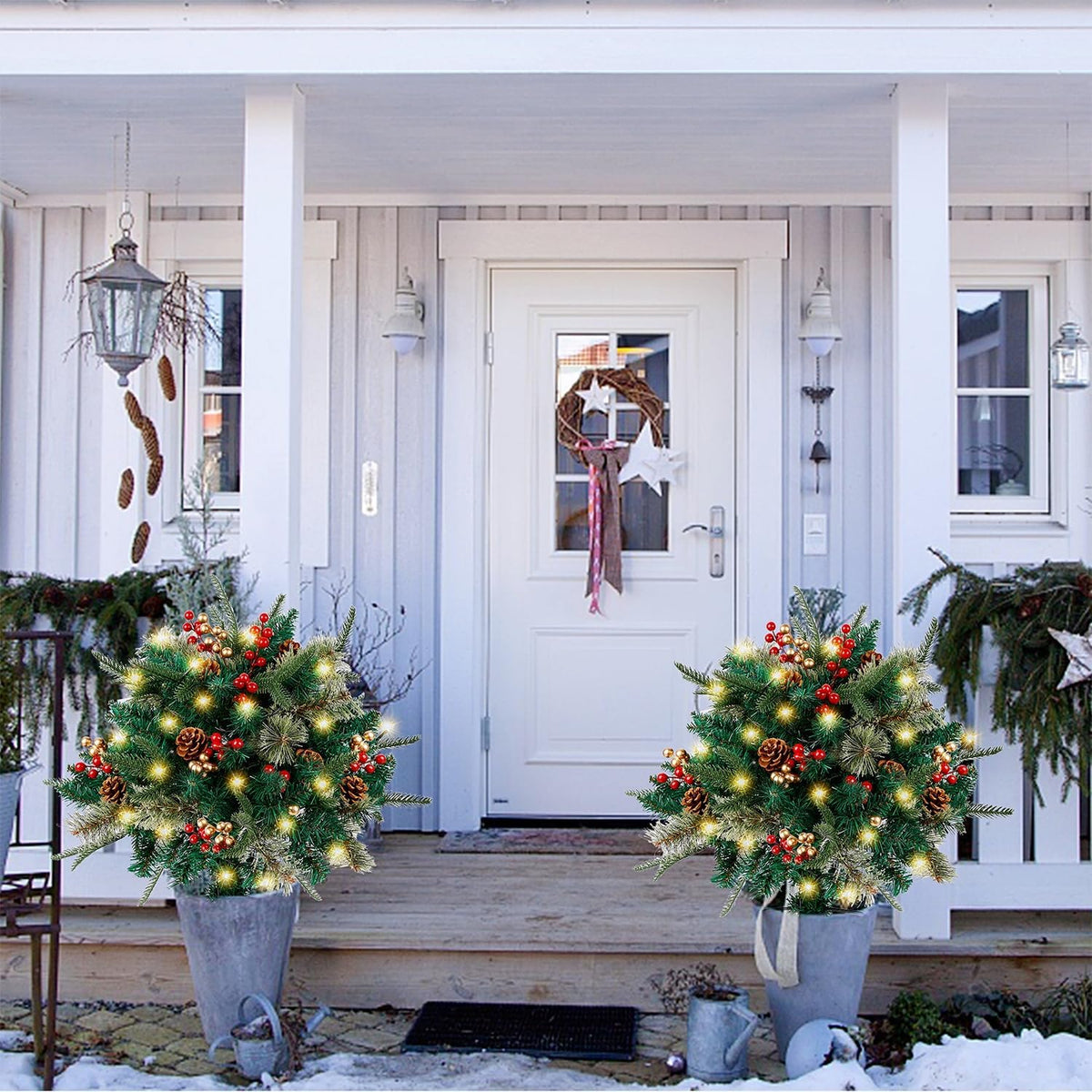 Christmas Urn Filler with LED Lights | 18" Realistic Pine Arrangement | Indoor/Outdoor Decor
