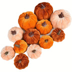 Autumn Decoration Pumpkin Set – 12 Pieces Artificial Pumpkins with Velvet Finish