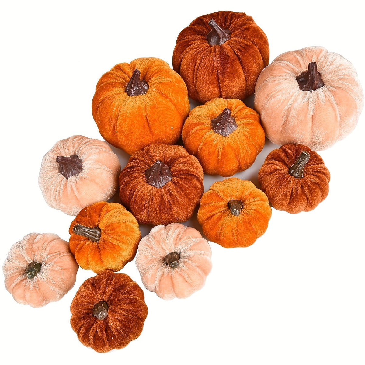 Autumn Decoration Pumpkin Set – 12 Pieces Artificial Pumpkins with Velvet Finish