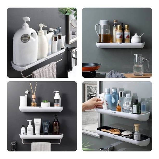 EasyMount storage shelf for bathroom - no drilling required
