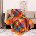 Coral fleece blanket – Reversible thick Sherpa blanket with a colorful checkered pattern