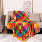 Coral fleece blanket – Reversible thick Sherpa blanket with a colorful checkered pattern