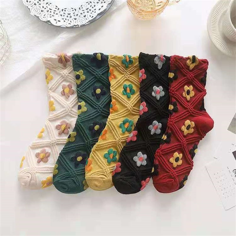 5 Pair Vintage Flower Embroidery Socks