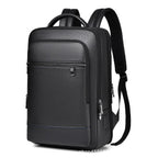 Elegant leather rucksack for men/women with USB port for laptop and everyday use, 15.6 inch, black