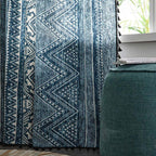Blue geometric pattern light-filtering curtain