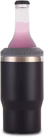 4 in 1 stainless steel can/bottle insulator, 14Oz two-way lid SUS insulated can cooler, beer bottle holder (Black)