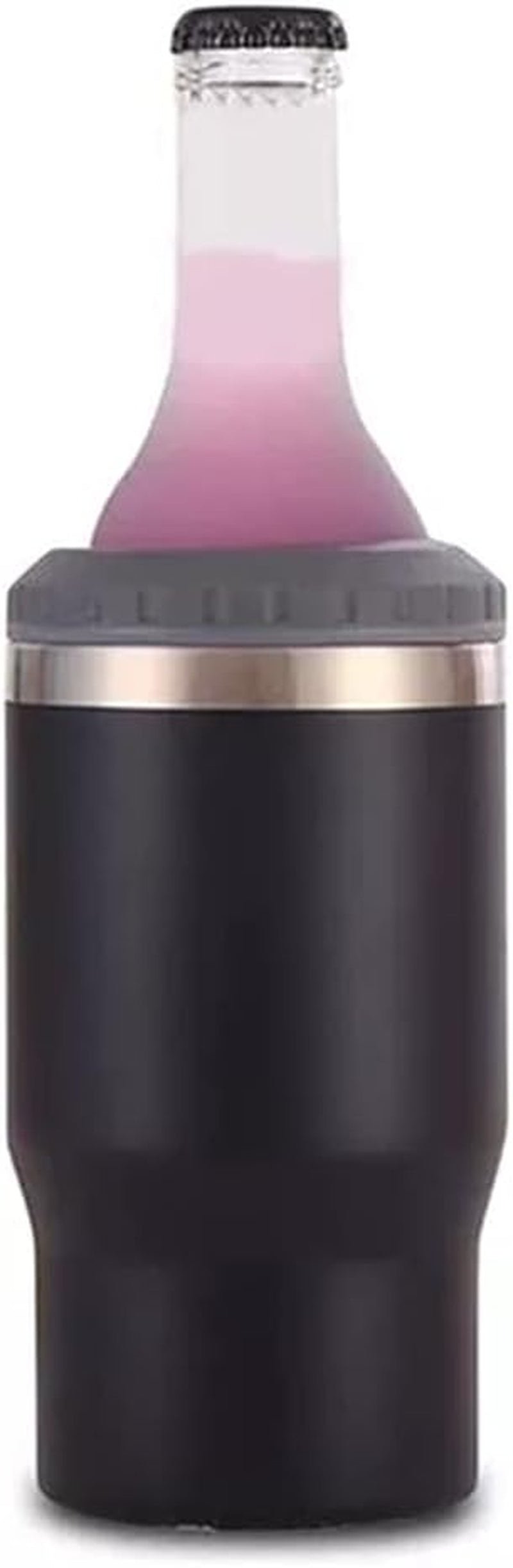 4 in 1 stainless steel can/bottle insulator, 14Oz two-way lid SUS insulated can cooler, beer bottle holder (Black)