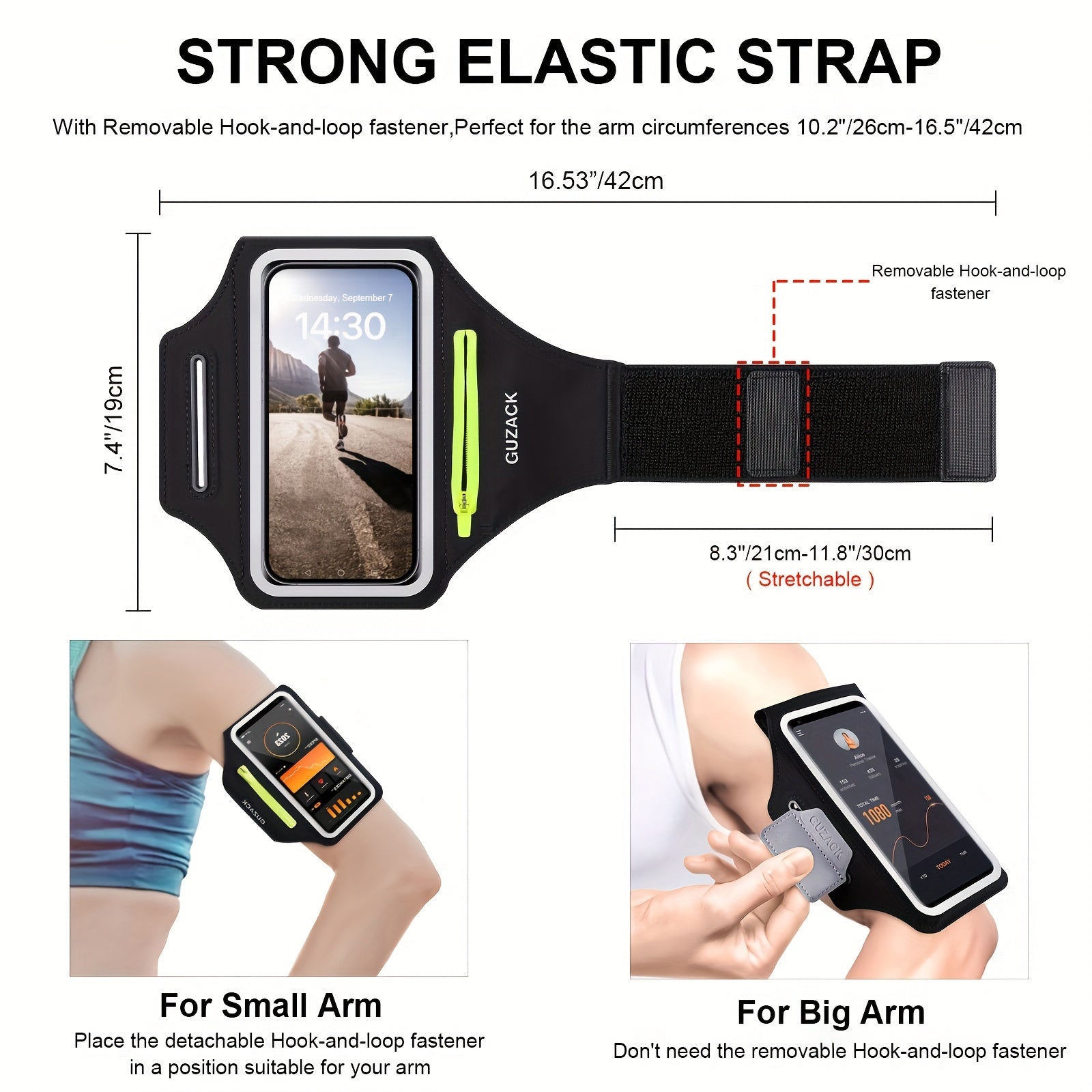 Adjustable Running Phone Holder with Earbud Compartment – Suitable for Arm Circumference of 26-42 cm, Compatible with iPhone and Galaxy