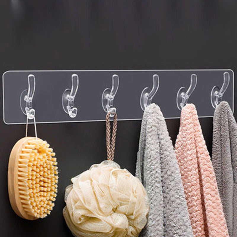 6 Hooks Multifunctional Self-Adhesive Hooks No Drilling Wall Transparent Hook