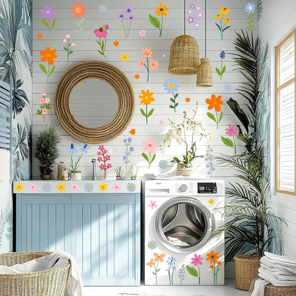 8 Sheets Spring Flowers Wall Stickers – 102 Self-Adhesive Designs for a Fresh Home!