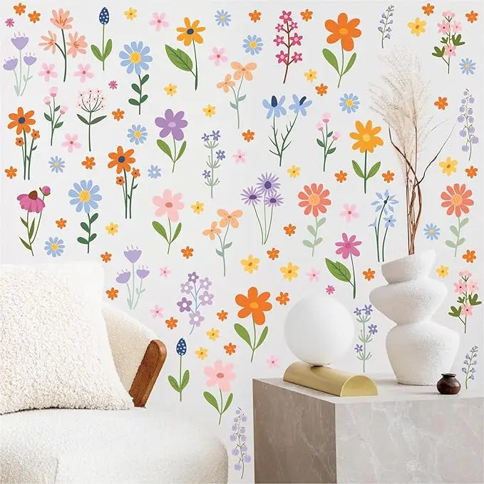 8 Sheets Spring Flowers Wall Stickers – 102 Self-Adhesive Designs for a Fresh Home!