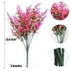 8 Bundles Artificial Lavender Plastic Flowers Decorations