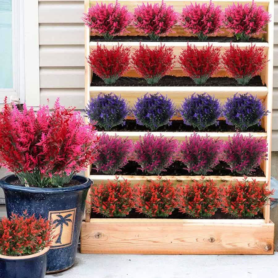 8 Bundles Artificial Lavender Plastic Flowers Decorations