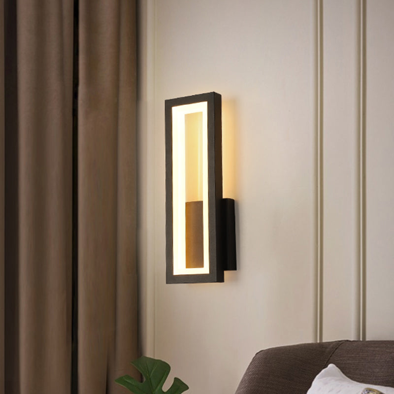 White/Black/Gold Rectangular Frame Wall Light Minimalistic LED Metal Wall Mount Light Fixture in White/Warm Light