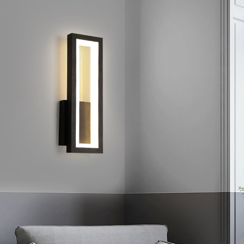 White/Black/Gold Rectangular Frame Wall Light Minimalistic LED Metal Wall Mount Light Fixture in White/Warm Light