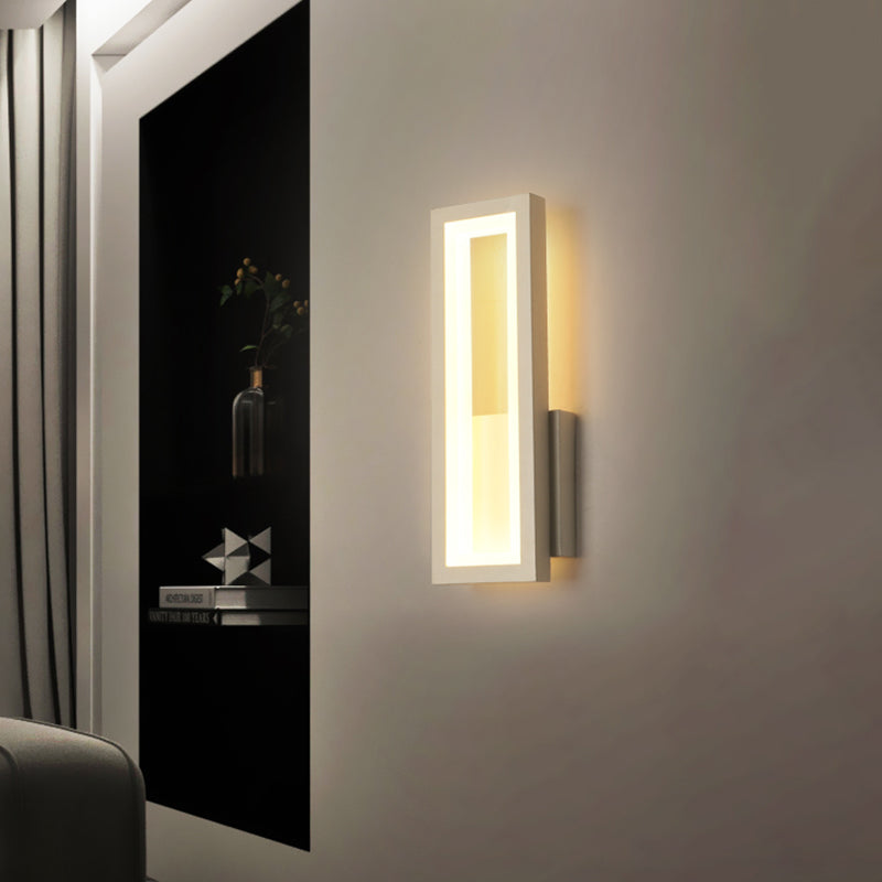 White/Black/Gold Rectangular Frame Wall Light Minimalistic LED Metal Wall Mount Light Fixture in White/Warm Light