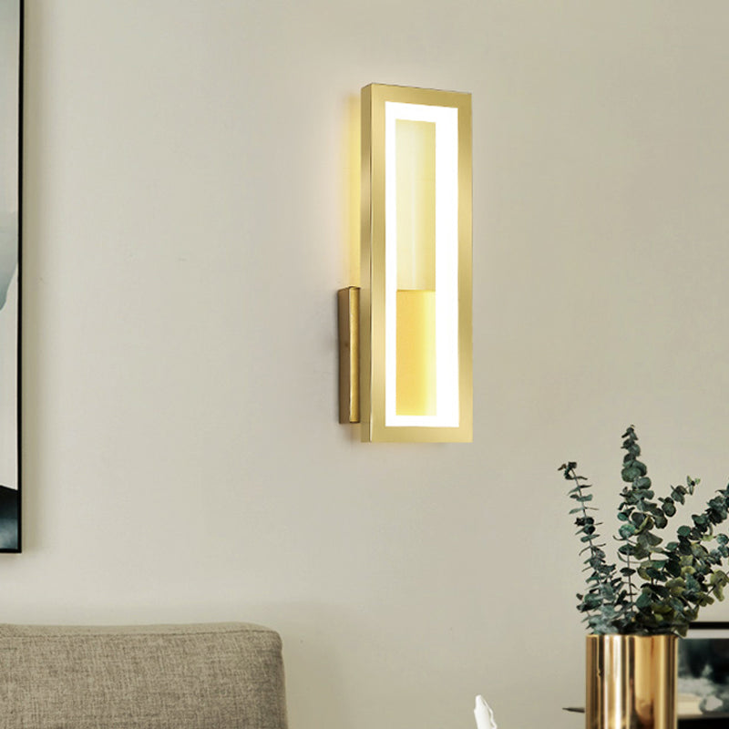 White/Black/Gold Rectangular Frame Wall Light Minimalistic LED Metal Wall Mount Light Fixture in White/Warm Light