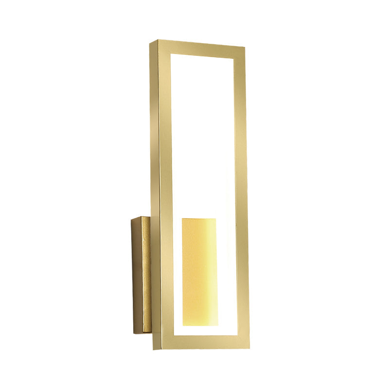 White/Black/Gold Rectangular Frame Wall Light Minimalistic LED Metal Wall Mount Light Fixture in White/Warm Light