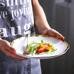 Elegant Ceramic Beef Platter with Gold Edge